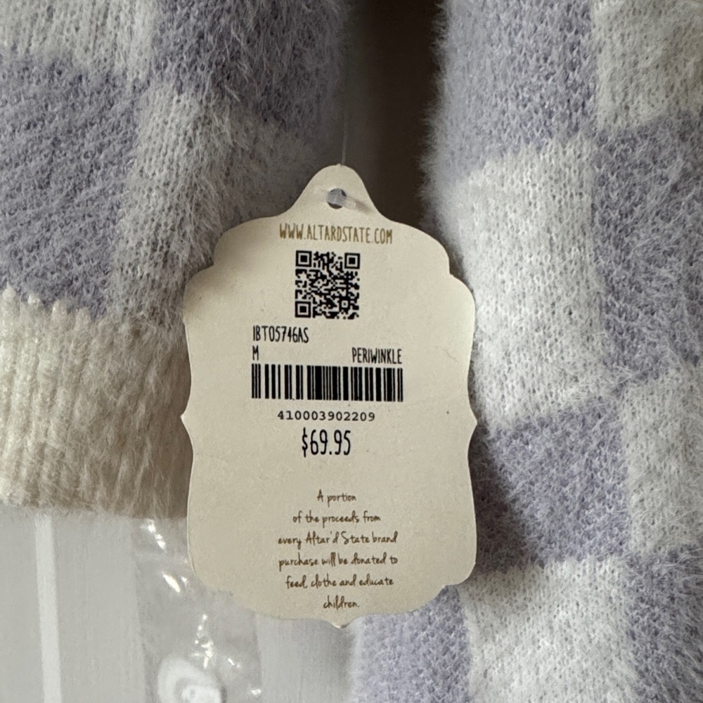 Altar'd State Cream and Purple Checkered Cropped Cardigan - Picture 7 of 13